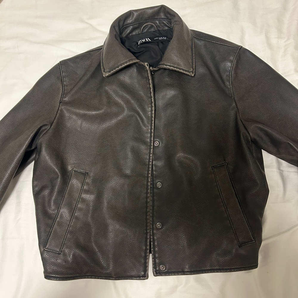 Zara Men's Dark Brown Bomber Jacket